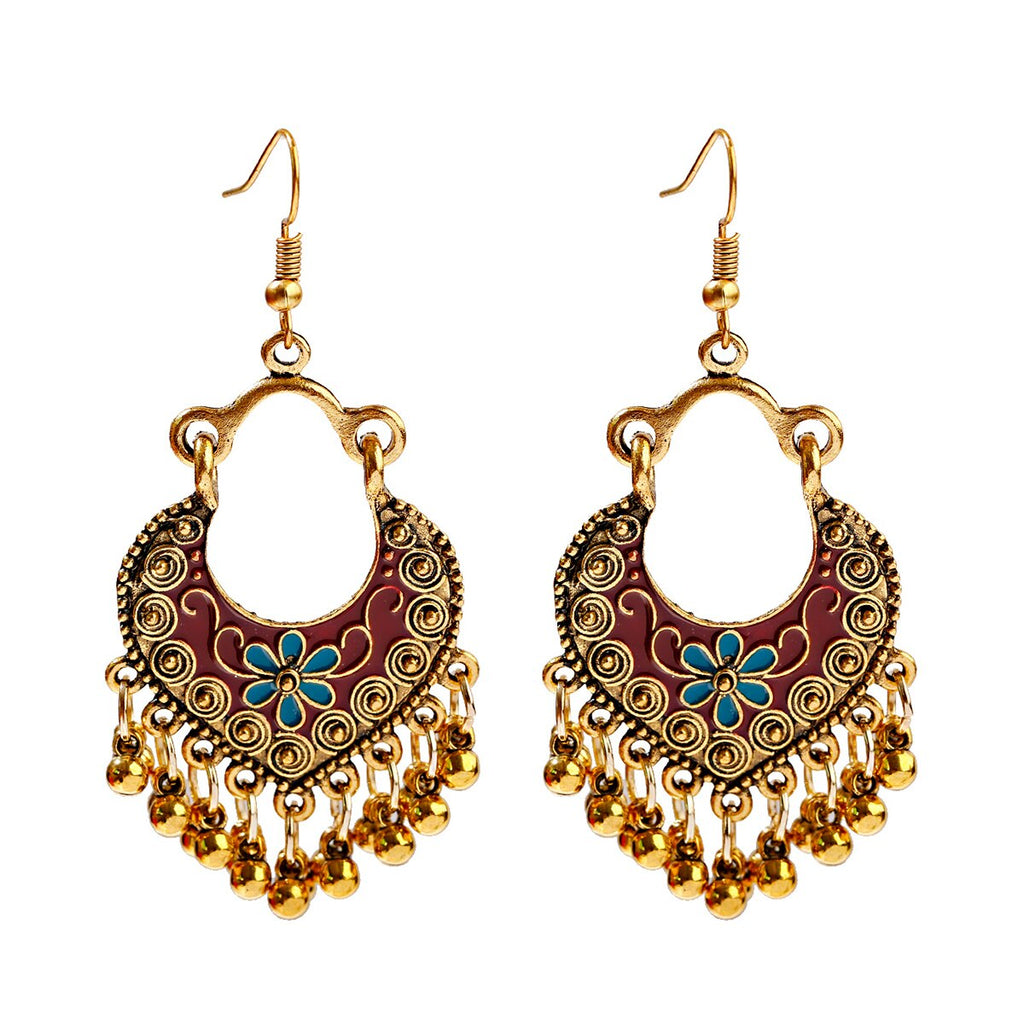 New Ethnic Vintage Women's Geometric Turkish Jhumka Earrings Indian Jewelry Gold Color Tassel Dangling Earrings Turkey Jewelry