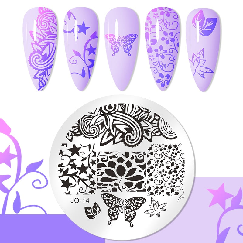1PC Striped Line Stamping Plates Flower Butterfly Stamp Plate Marble Geometric Nail Art Stainless Steel Plate Stencil