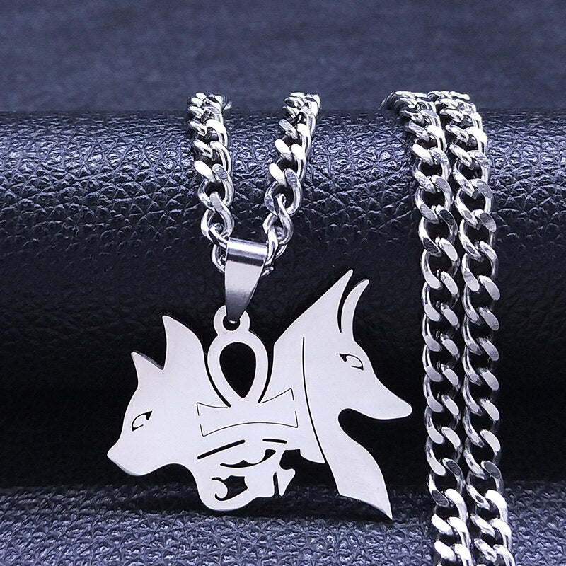 Anubis Dog Cat Egyptian Ankh Cross Stainless Steel Necklace for Women/Men Eye of Horus Necklace Jewelry bijoux femme N4436S02