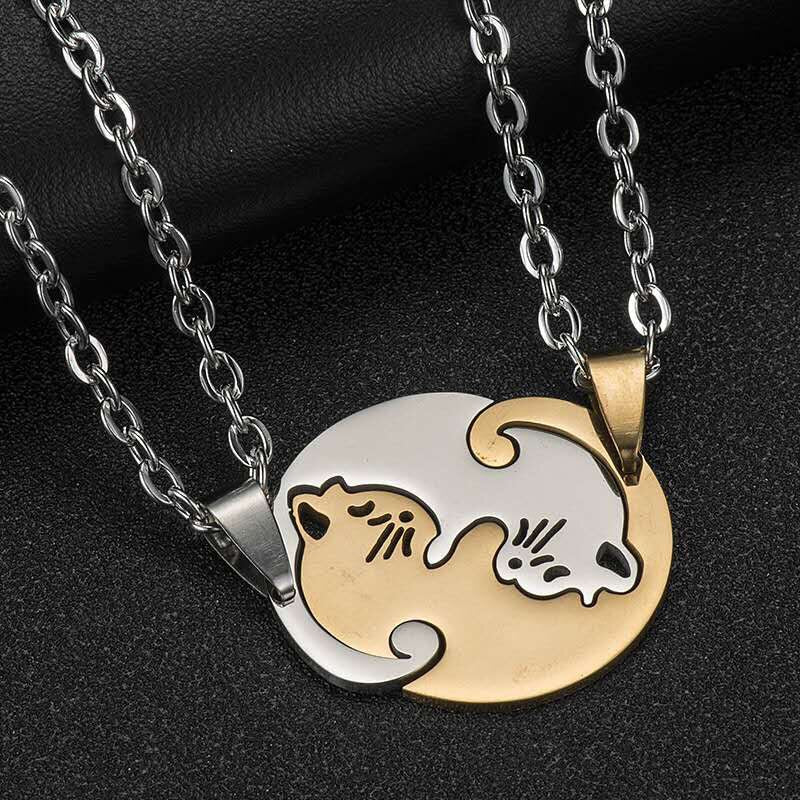 Korean Paired Fashion Couple Matching Heart Pendant Necklace for Best Friend Jewelry Gift Stuff Cute Bff Friendship 2 Pieces