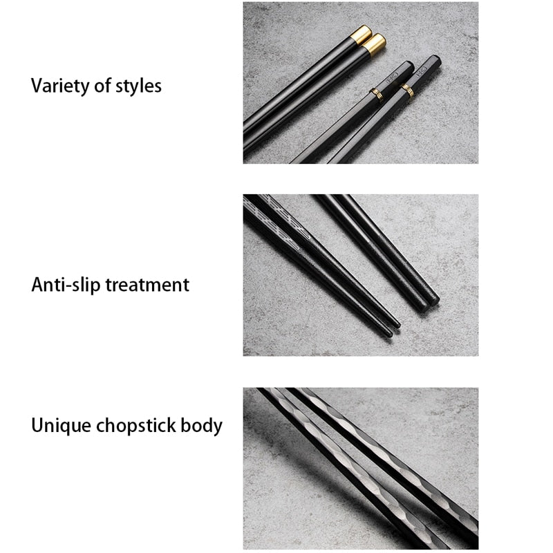 5 Pairs Japanese Chinese Chopsticks Food Sushi Sticks Reusable Korean Chopsticks Set Metal Alloy Tableware Palillos Chinos