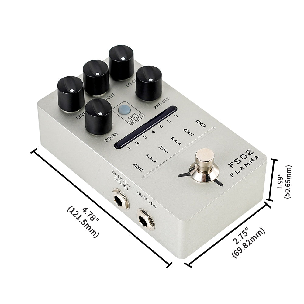 FLAMMA FS02 Reverb Pedal Reverb Stereo Electric Guitar Effects Pedal with Spring Reverb True Bypass Storable Preset Trail On