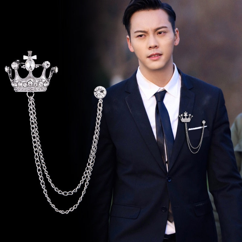 Korean British Style Crown Bird Brooch Cross Suit Tassel Chain Lapel Pin Angle Wings Badge Retro Female Corsage Men Accessories