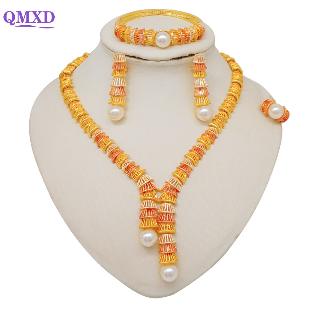 Ethiopian Rope Chain Jewelry Set For Women Ethnic Style Pendant Necklace Bracelet Earring Ring Wedding jewelry sets