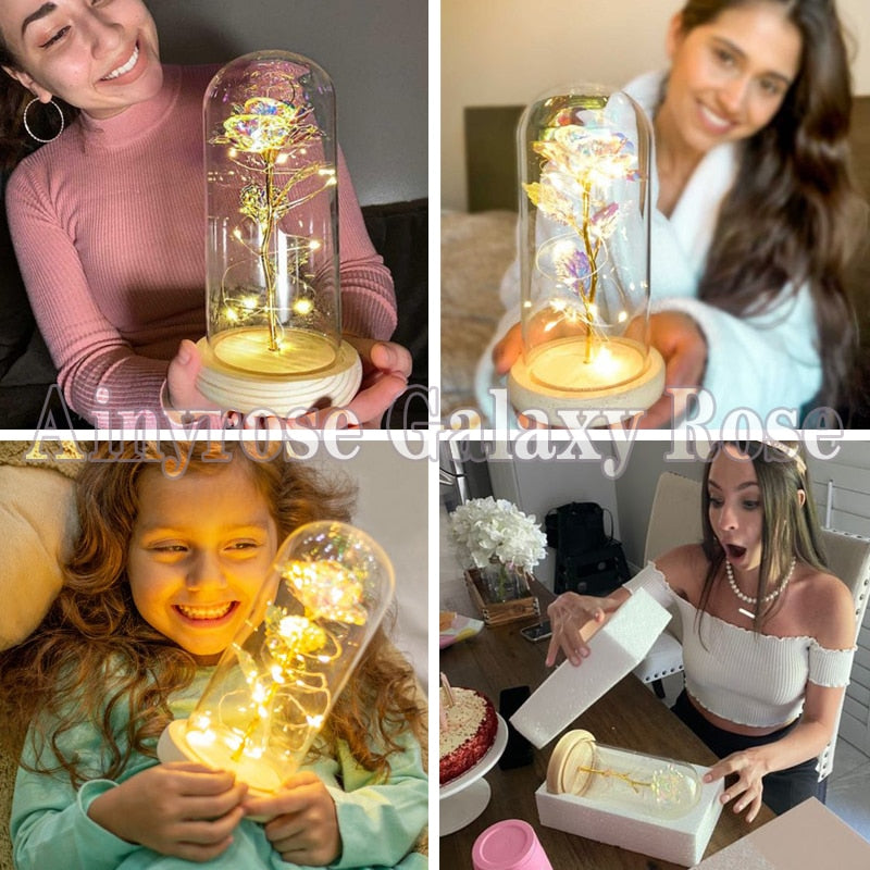 Gifts for Women Beauty and The Beast Preserved Roses In Glass Galaxy Rose LED Light Artificial Flower Birthday Gift for Girls