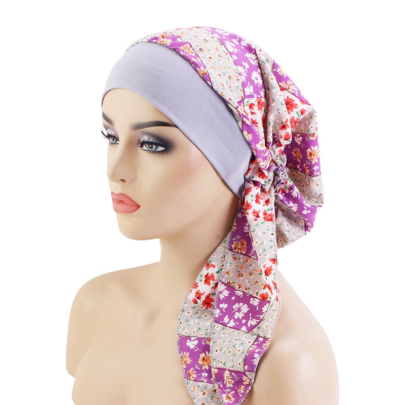 Women Printed Pre-tie Headscarf Elastic Muslim Female Turban Cancer Chemo Hat Hair Loss Cover Head Wrap Headwear Stretch Bandana