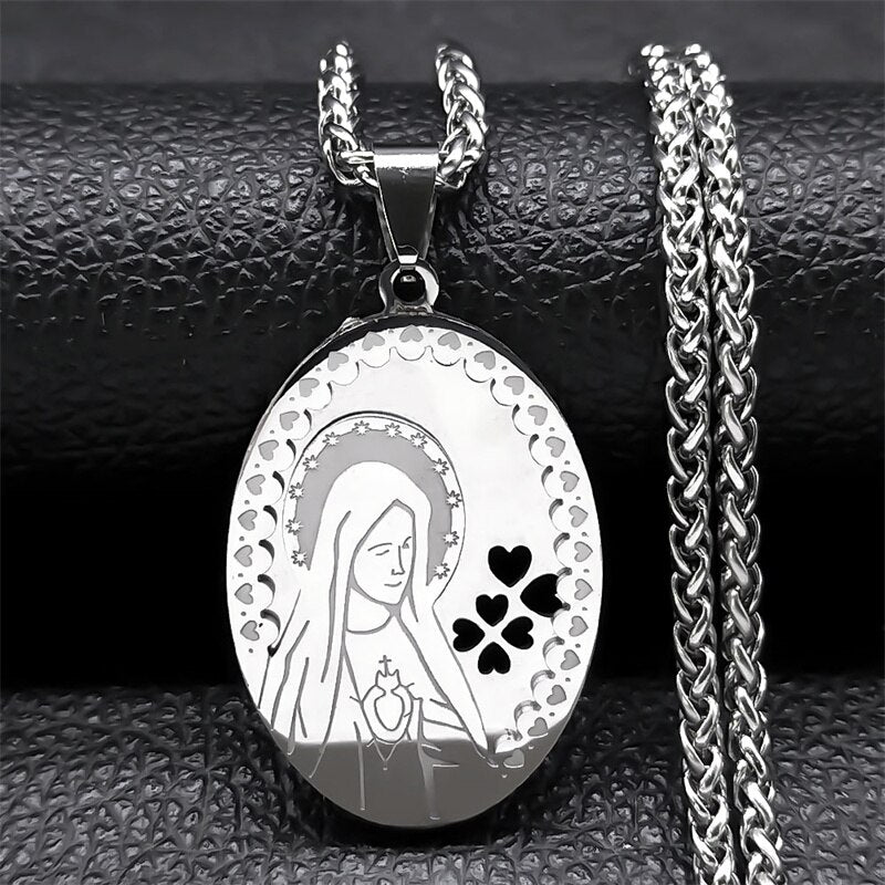 Hip Hop Virgin Mary Medal Our Lady of Guadalupe Necklace Stainless Steel Pendant Necklace Women/Men Jewelry virgen de guadalupe