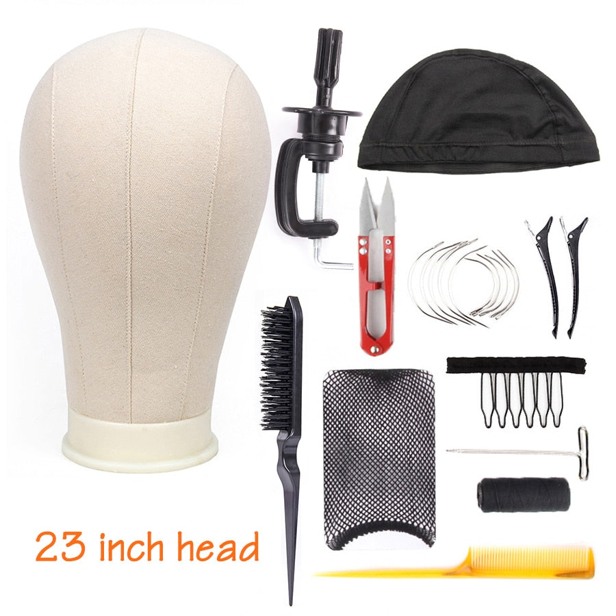 Alileader Training Mannequin Head Canvas Block Head Display Styling Mannequin Manikin Head Wig Stand Free Get T Needle Holder