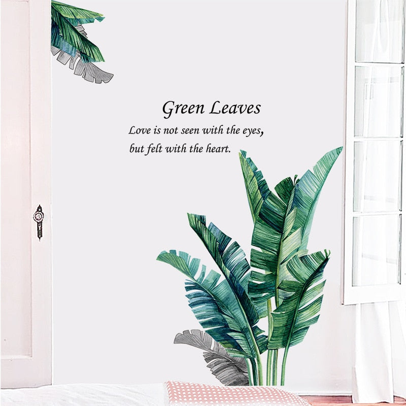 Removable Tropical Leaves Flowers Bird Wall Stickers Bedroom Living Room Decoration Mural Decals Plants Wall Paper Home Decor