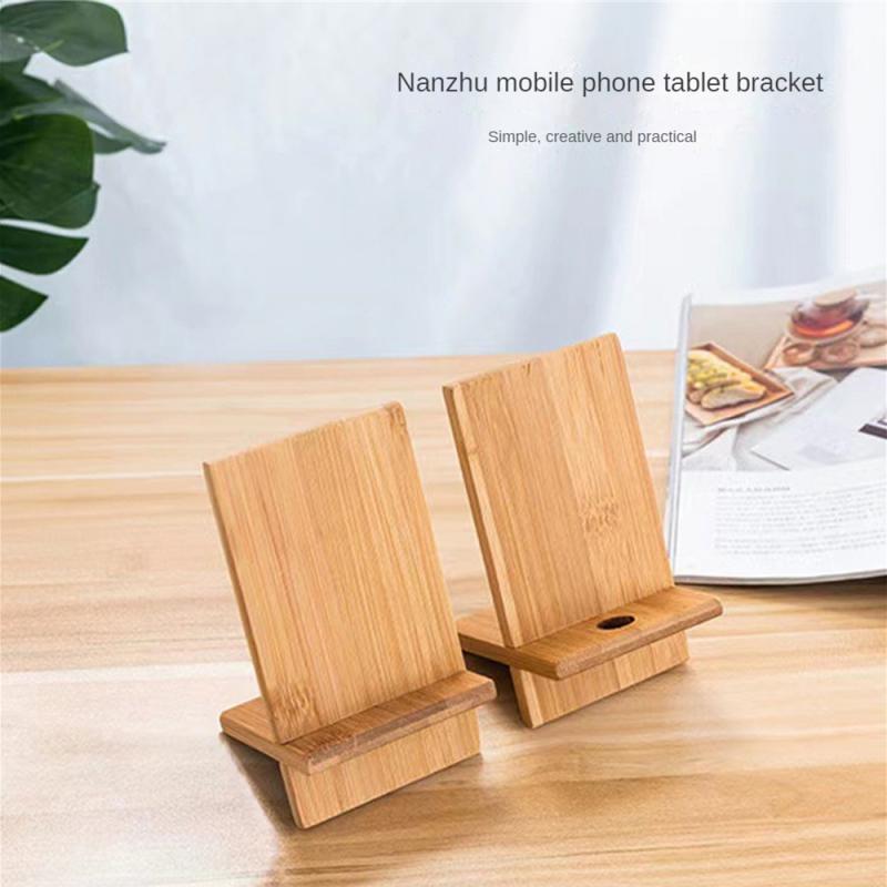 Desktop Bamboo Mobile Phone Stand Charging Mobile Phone Stand Base Practical Wooden Lazy Person Stand Engraving With Hole