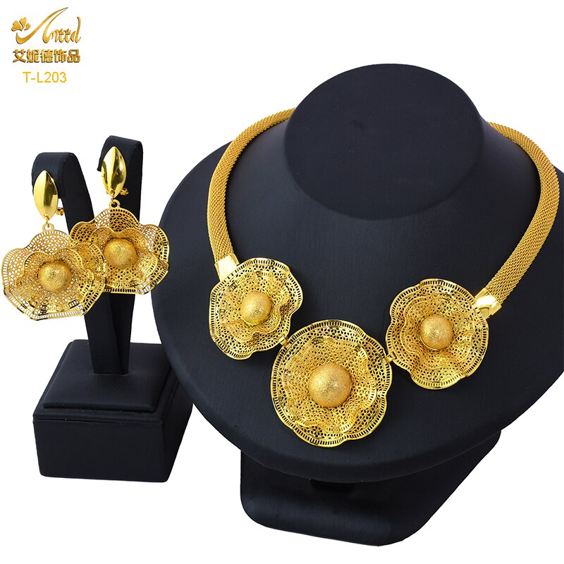 ANIID Dubai Tassel Gold Plated Jewelry Sets For Women Fashion Indian Bridal Necklace And Earring 4Pcs Set Ethiopian Party Gifts