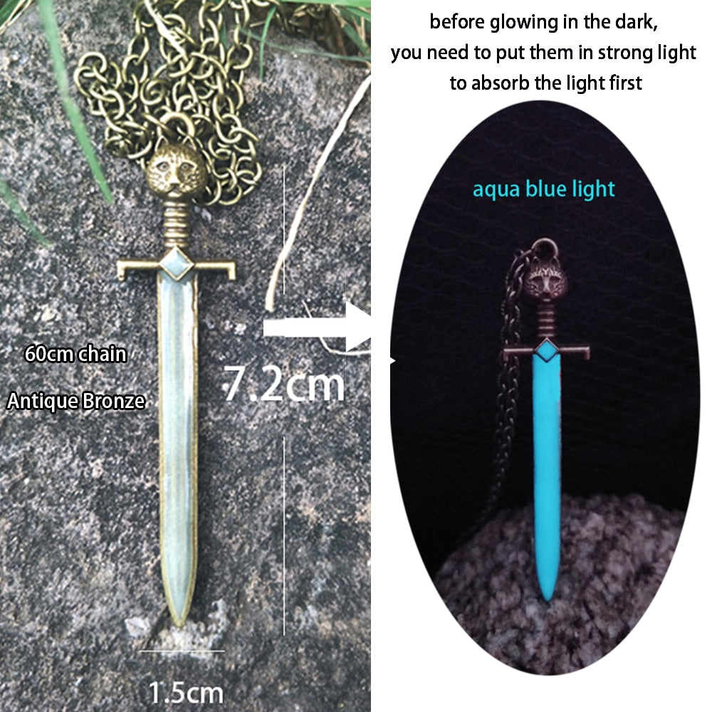 Luminous Glowing Arrow Pendant Necklace Knight Spear Necklace Glow In The Dark Pike Necklace for Women Men Halloween Gift