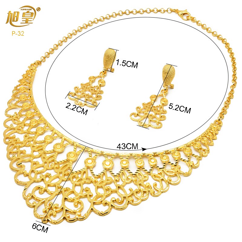 XUHUANG Ethiopian Gold Plated Jewelry Set For Women Dubai Bridal Wedding Necklace And Earring Set Moroccan African Jewelry Gift