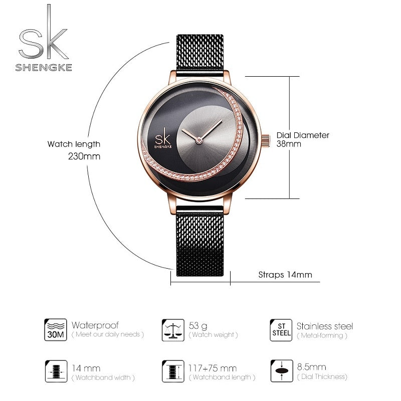 Shengke Crystal Women Watch Luxury Brand Ladies Dress Watches Original Design Quartz Wrist Watches Creative SK Watch For Women