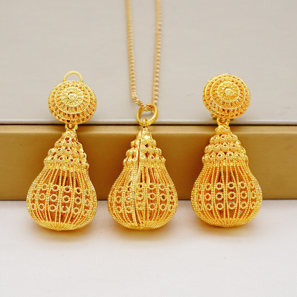 2022 Fashion Ethiopian Necklace Earrings African Bridal Jewellery sets For Women Wedding Party Gift