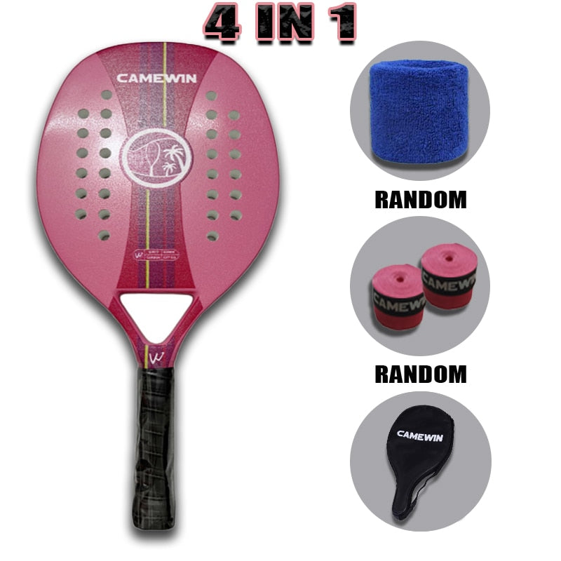 Camewin Adult Professional Full Carbon Beach Tennis Racket 4 IN 1 Soft EVA Face Raqueta With Bag Unisex Equipment Padel Rackets