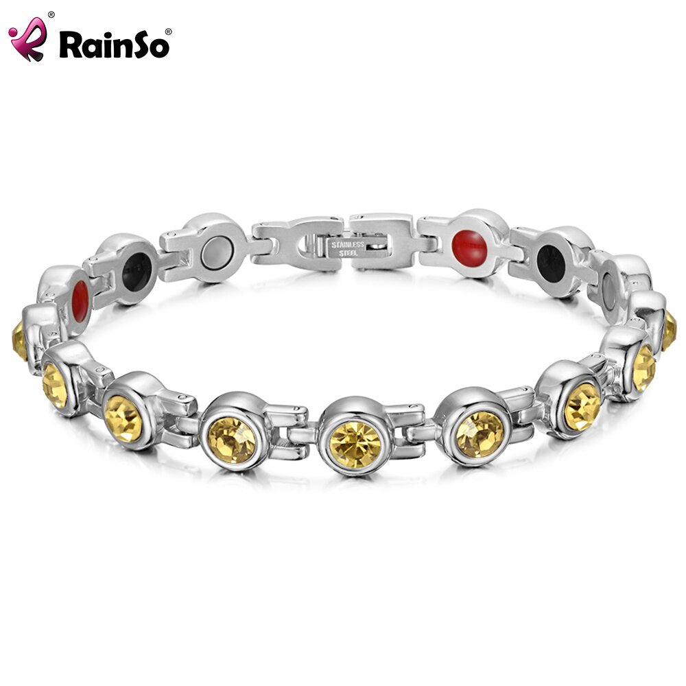 RainSo Magnetic Crystal Bracelets & Bangles Rhinestone Jewelry Women Accessories Healthy Bio Energy Hologram Germanium Bracelets