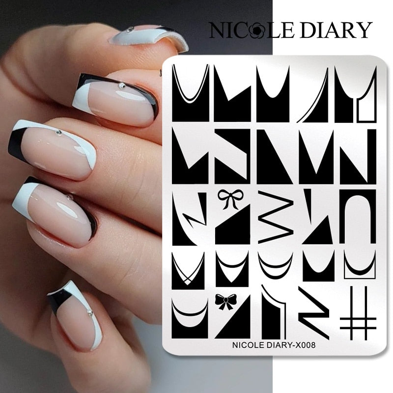 NICOLE DIARY Leaves Flower Stripe Design Stamping Plates Abstract Lady Face Nail Stamp Templates Leaf Floral Printing Stencil