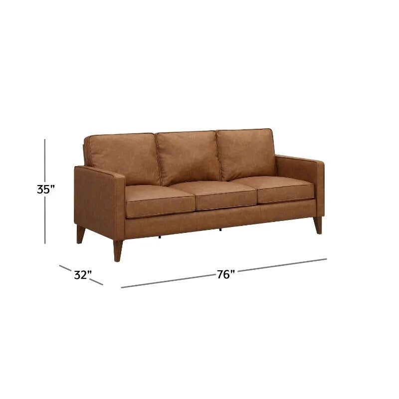 BOUSSAC Leather Sofa, Saddle Brown