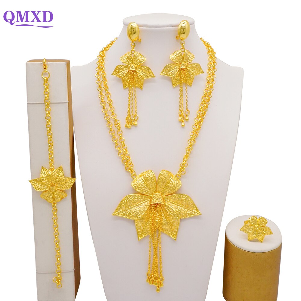 Ethiopian Rope Chain Jewelry Set For Women Ethnic Style Pendant Necklace Bracelet Earring Ring Wedding jewelry sets