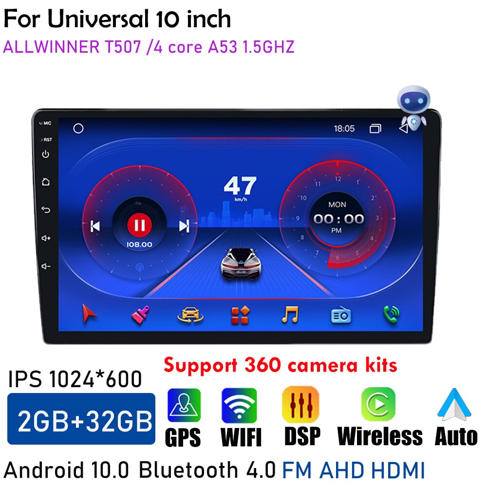 Central Multimedia 2 Din Android Universal Wireless Carplay Screen Android Auto 360 Bird View Panorama GPS BT Wifi 9inch Stereo