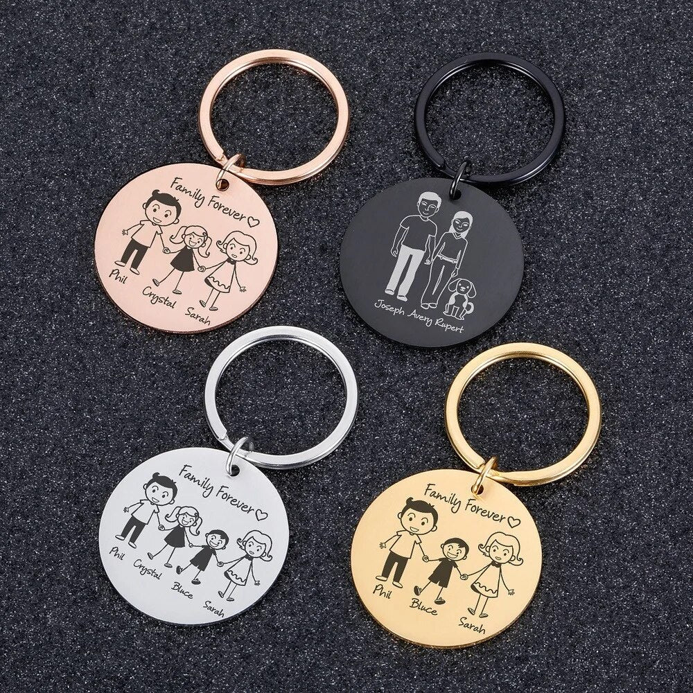 Love Cute Keychain Engraved Custom Family Gifts For Parents Children Present Keyring Bag Charm Families Member Gift Key Chain