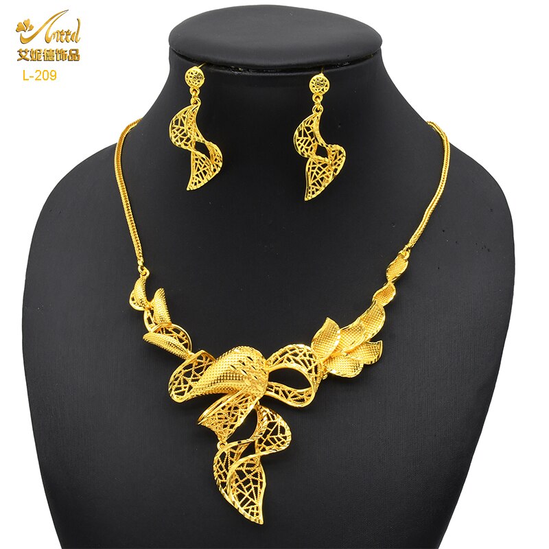 ANIID Dubai Tassel Gold Plated Jewelry Sets For Women Fashion Indian Bridal Necklace And Earring 4Pcs Set Ethiopian Party Gifts