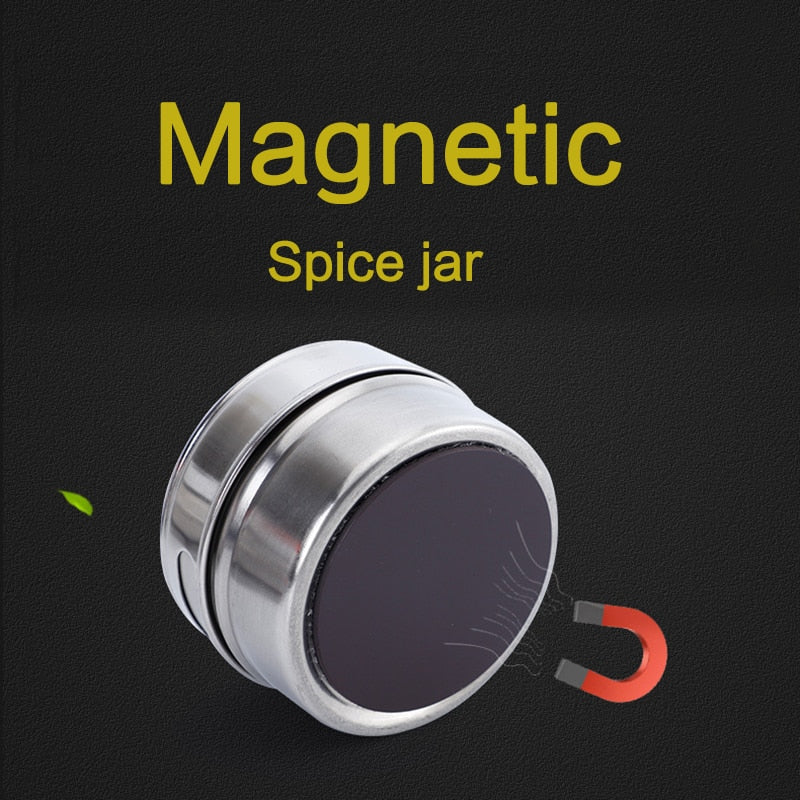 Magnetic Spice Jar Stainless Steel Seasoning Pot Set Household Condiment Bottle Magnetic Tank Rack with Stickers Kitchen Tools