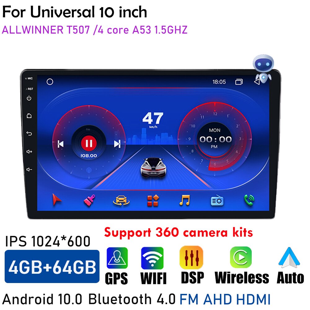 Central Multimedia 2 Din Android Universal Wireless Carplay Screen Android Auto 360 Bird View Panorama GPS BT Wifi 9inch Stereo