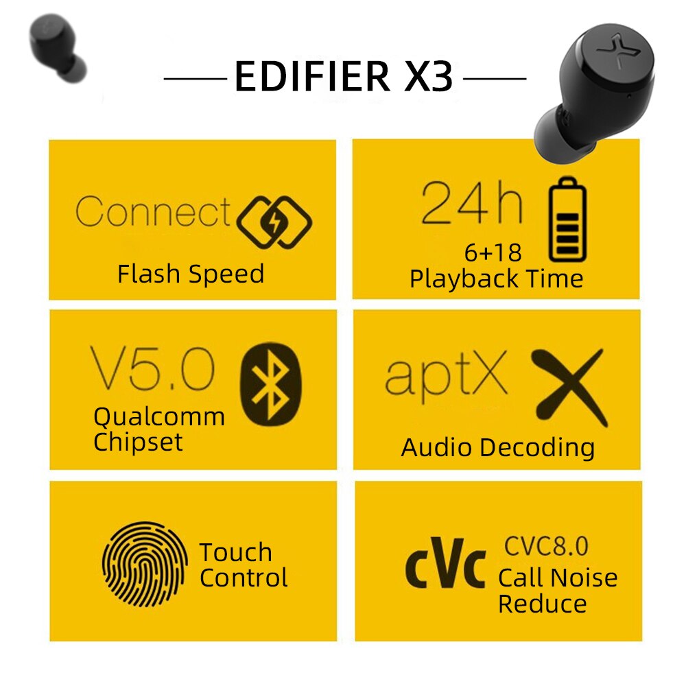 EDIFIER X3 TWS True Wireless Earbuds Bluetooth Earphones Bluetooth 5.0 touch control voice assistant Support aptX