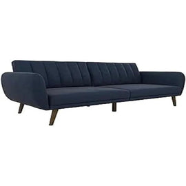 Novogratz Brittany Sofa Futon, Premium Linen Upholstery and Wooden Legs, Blue Line