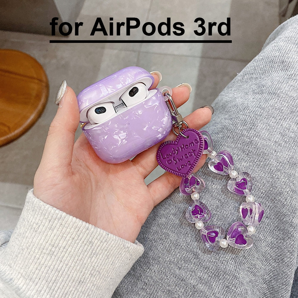 Luxury Girls Pearl Shell Case for Apple Airpods 1 2 3 Case for AirPods Pro Case with Keychain Earphone Accessories Headphone Box