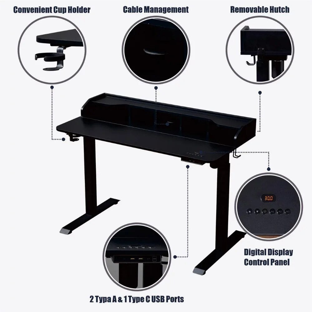 Height Adjustable Standing Desk with USB & Type C in Natural Wood Color home office  computer desks