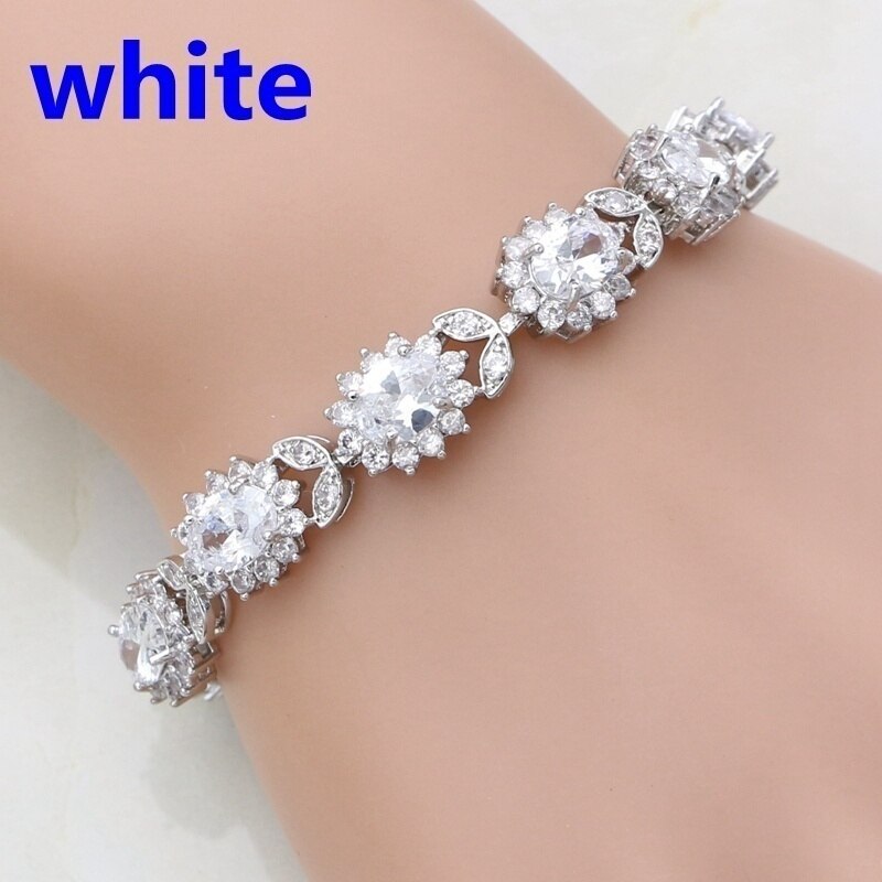 Elegant Green Oval Crystal Cross Link Bracelet Luxury Fashion Accessories Tennis Bracelet for Women