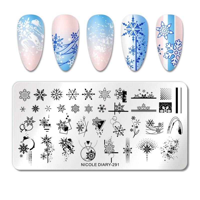 NICOLE DIARY Leaves Flower Stripe Design Stamping Plates Abstract Lady Face Nail Stamp Templates Leaf Floral Printing Stencil