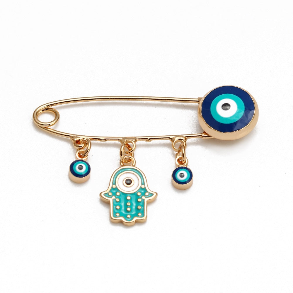 Lucky Eye Blue Turkish Evil Eye Brooch Pin for Women Men Dropping Oil Flower Crown Star Hamsa Hand Charm Fashion Jewelry BD52