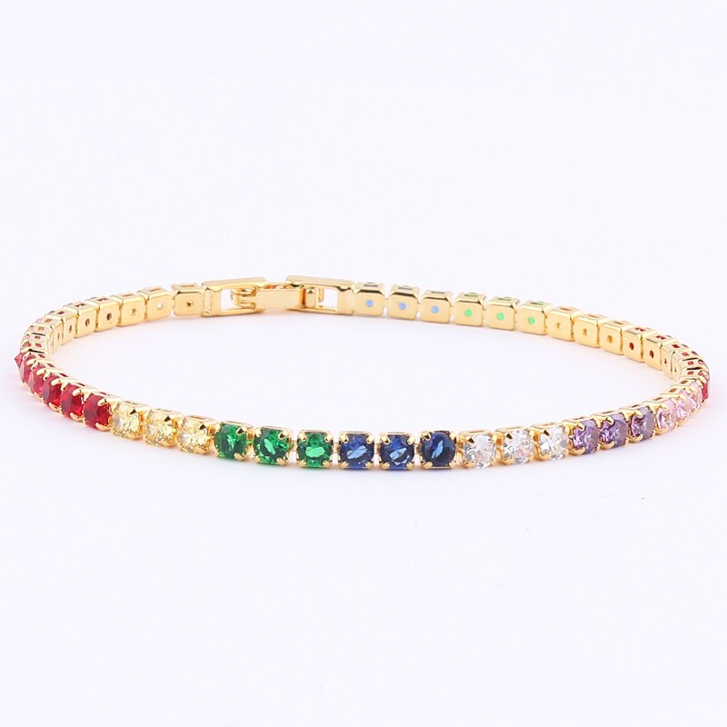 2022 New Rainbow Crystal Tennis Bracelets For Women Bracelet Set 18K Gold Silver Colorful Zirconia Femme Bridal Wedding Jewelry