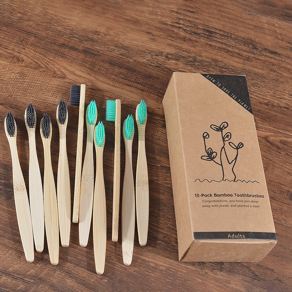 New Design Mixed Color Bamboo Toothbrush Eco Friendly Wooden Tooth Brush Soft Bristle Tip Charcoal Adults Oral Care Toothbrush