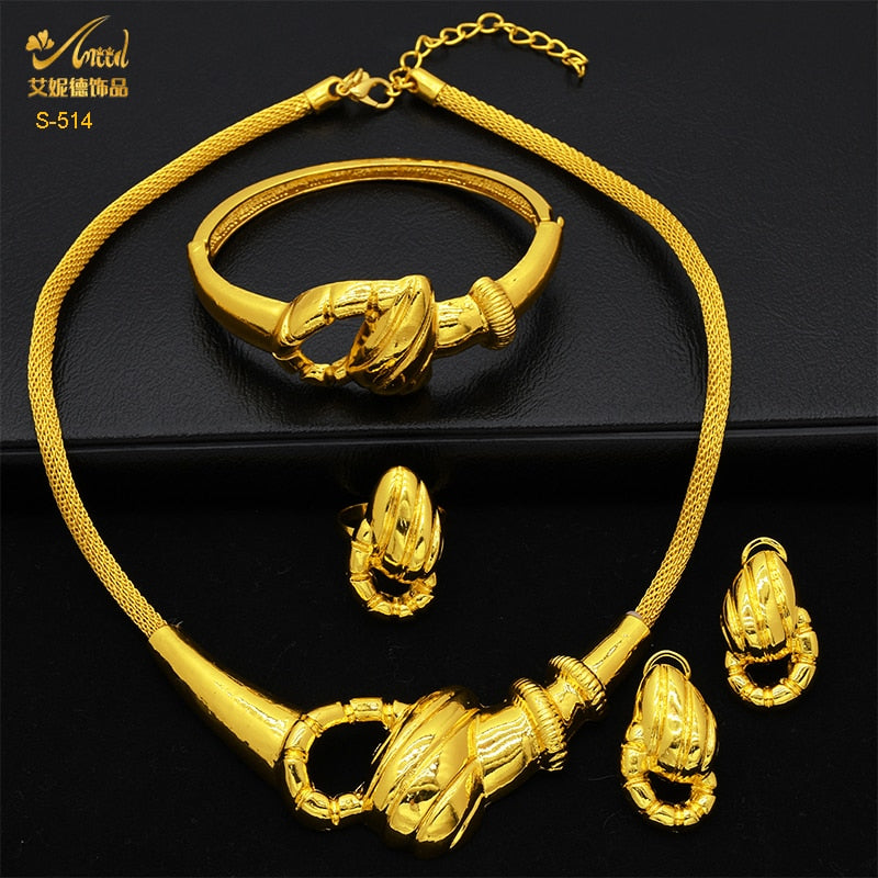 ANIID Ethiopian Gold Plated Jewelry Set For Women Bridal Dubai Jewellery Wedding Brazilian Eritrean African Earring Necklace Set