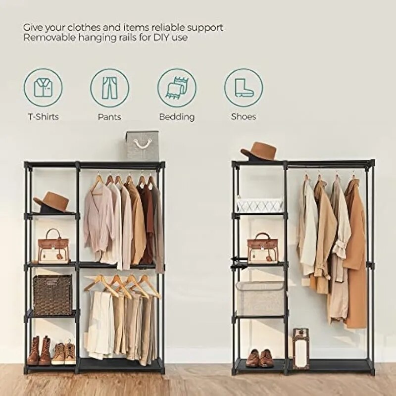 SONGMICS Portable Closet, Freestanding Closet Organizer, Clothes Rack with Shelves, Hanging Rods