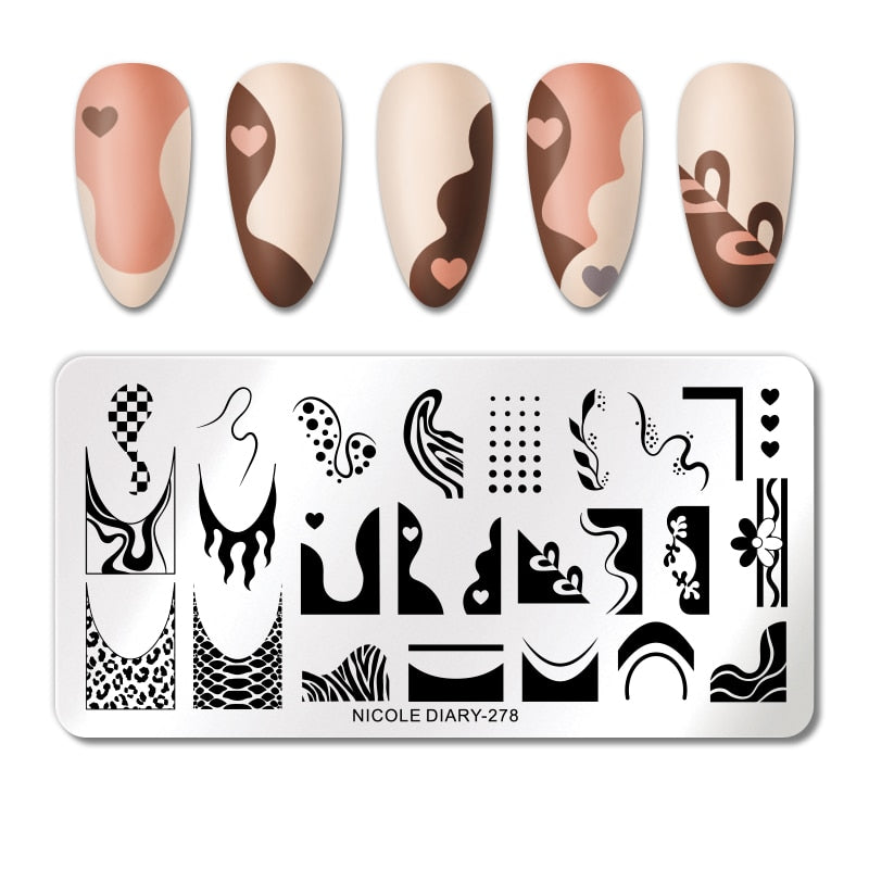 NICOLE DIARY Leaves Flower Stripe Design Stamping Plates Abstract Lady Face Nail Stamp Templates Leaf Floral Printing Stencil