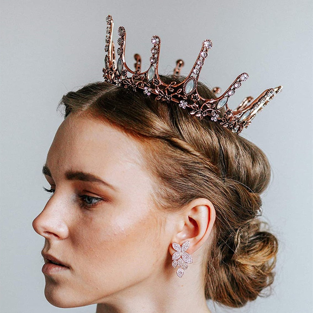 Luxury Crystal Wheat Shape Crown Handmade Gold Color Bride Headdress Wedding Tiara Rhinestone Headpiece Women Hair Accessories