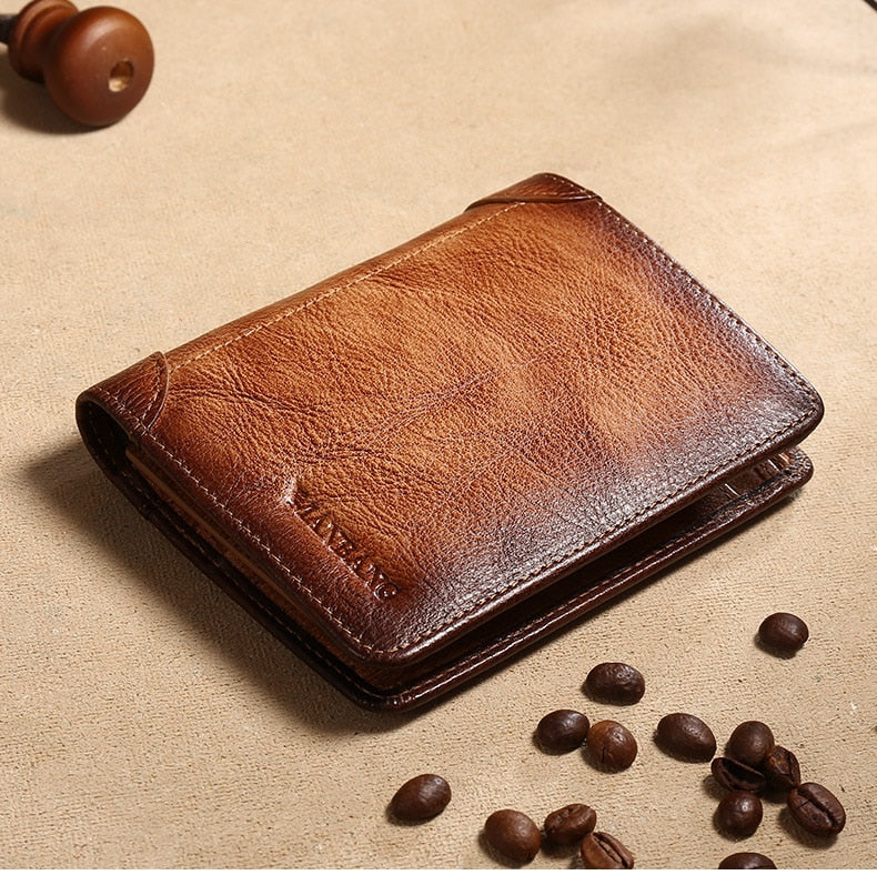 Manbang Men's Wallets RFID Genuine Leather Trifold Wallets For Men with ID Window and Credit Card Holder