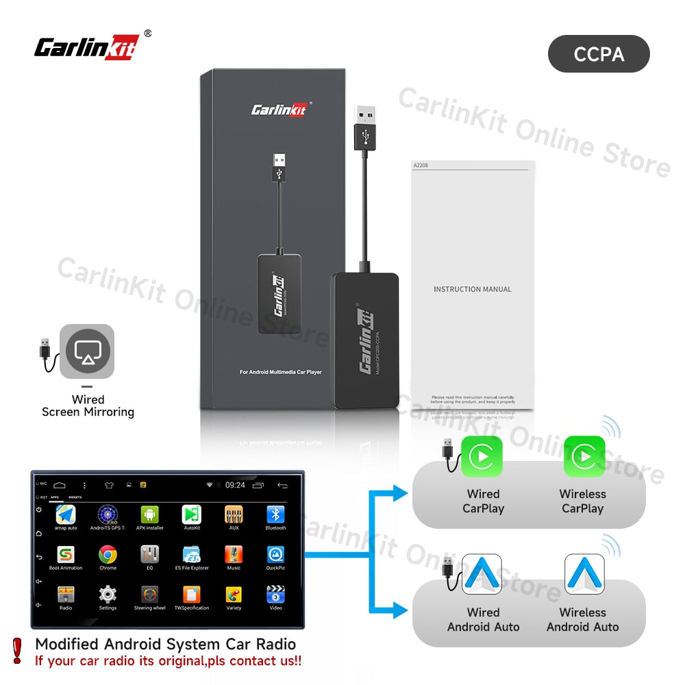 Carlinkit Wired/Wireless CarPlay Wireless Android Auto Dongle Mirror For Modify Android Screen Car Ariplay  Smart Link IOS 14 15