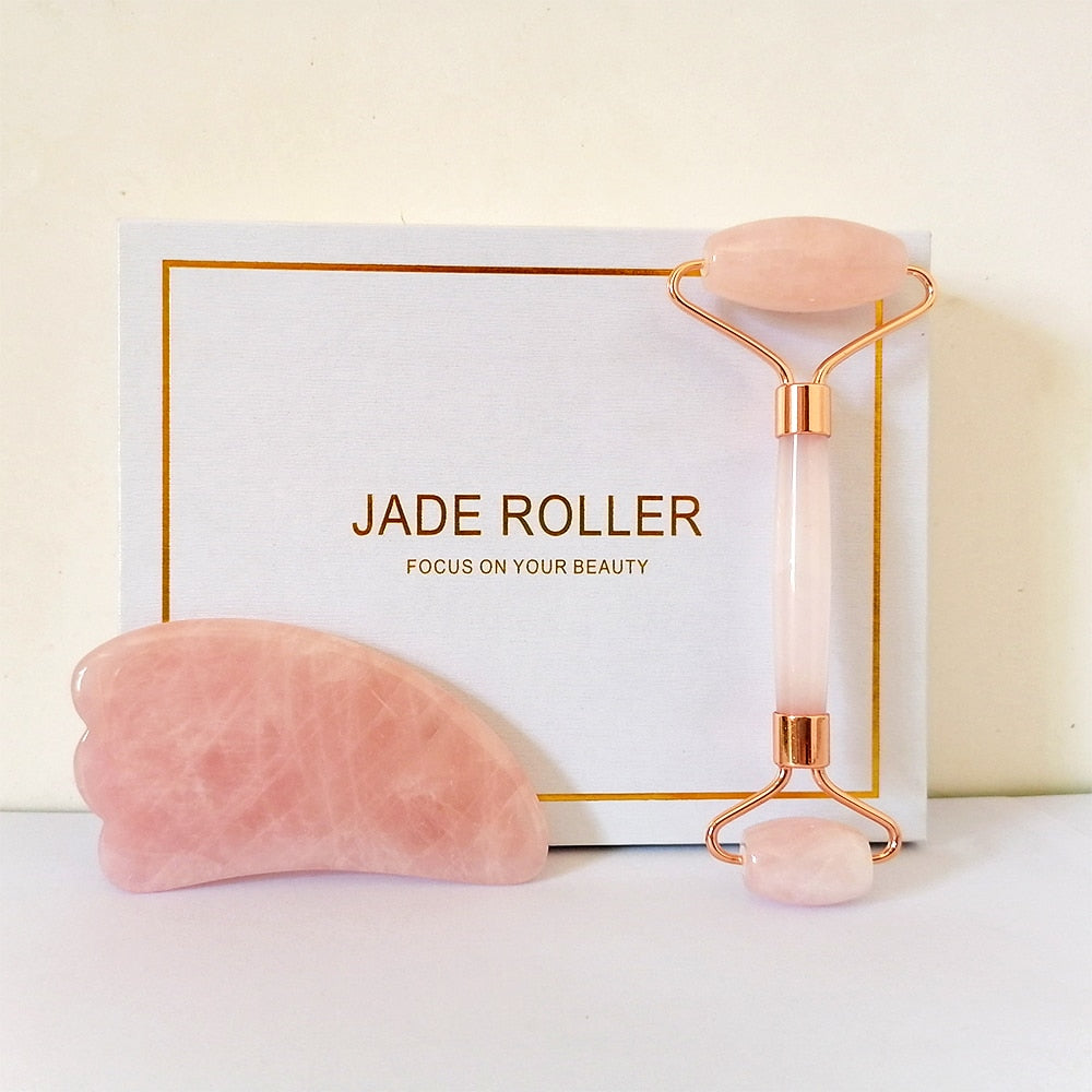 Face Massage Jade Roller Rose Quartz Natural Stone Gua Sha Slimmer Lift Wrinkle Double Chin Remover Beauty Care Slimming Tools