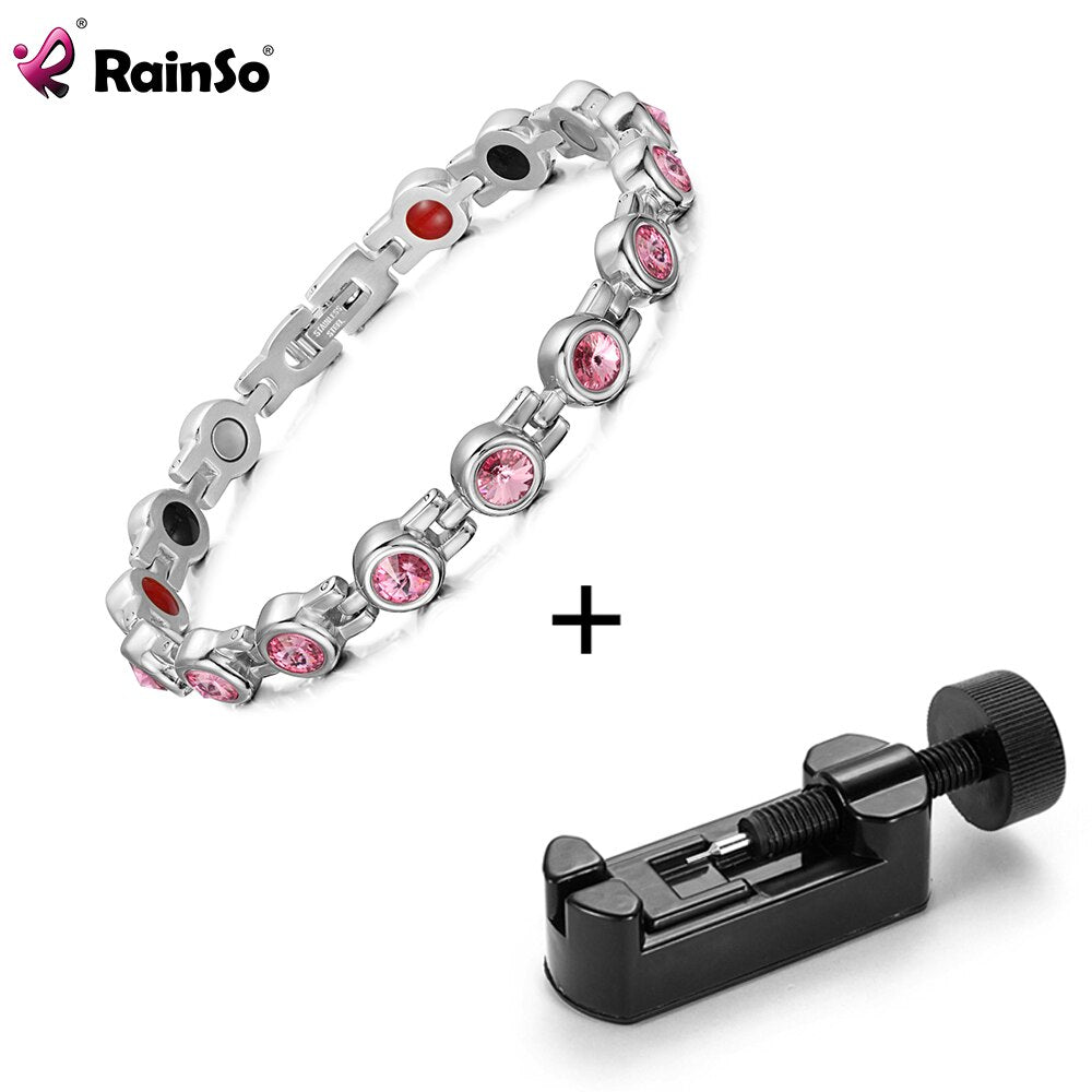 RainSo Magnetic Crystal Bracelets & Bangles Rhinestone Jewelry Women Accessories Healthy Bio Energy Hologram Germanium Bracelets