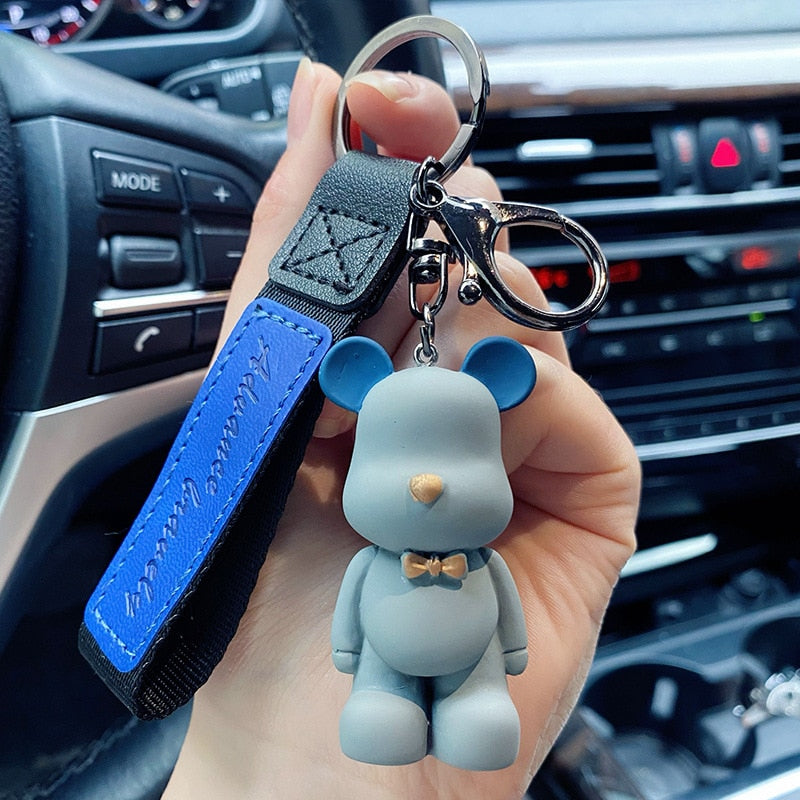 Cute Resin Keychain Charm Tie The Bear Pendant For Women Bag Car KeyRing Mobile Phone Fine Jewelry Accessories Kids Girl Gift