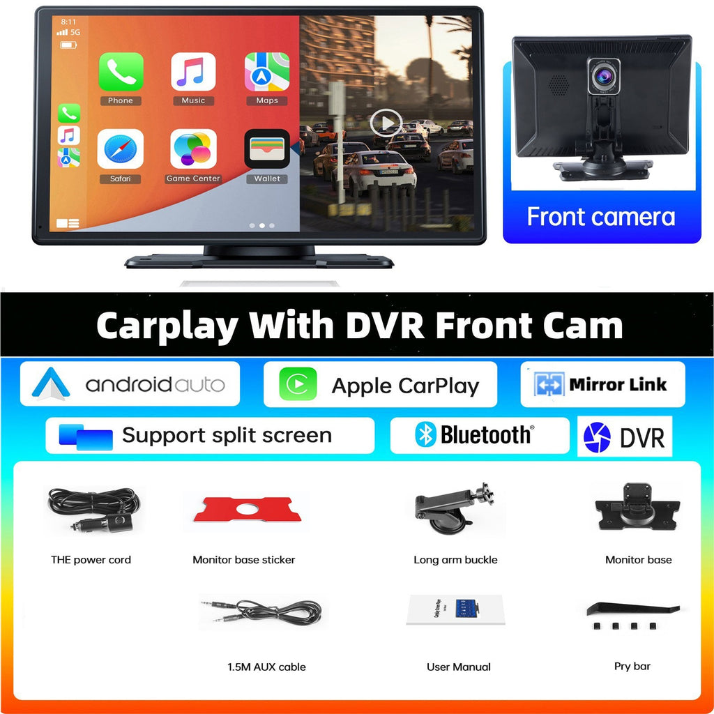 TOGUARD 9" Wireless Carplay Android Auto Multimedia Car Play Monitor Dual Len Cam Car Screen DVR GPS Wifi BT with Reverse Camera