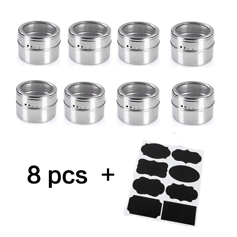 Magnetic Spice Jar Stainless Steel Seasoning Pot Set Household Condiment Bottle Magnetic Tank Rack with Stickers Kitchen Tools