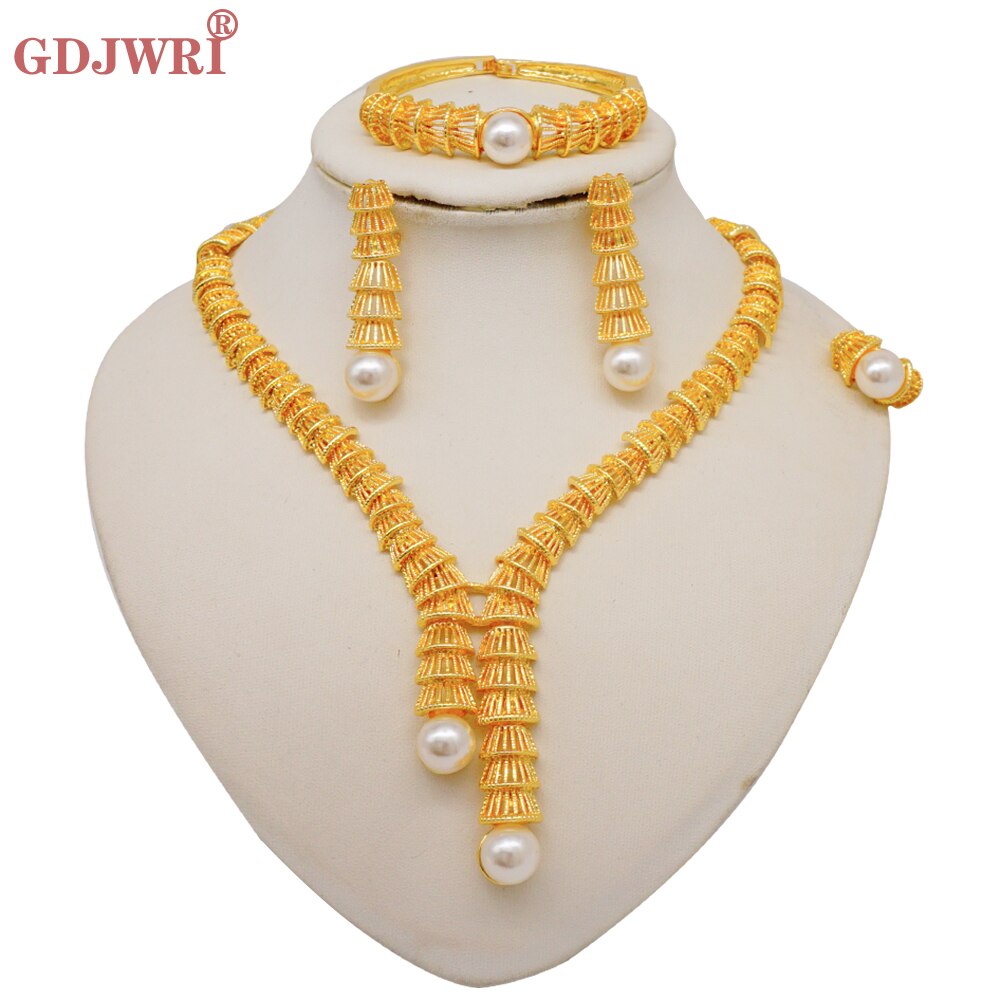 Fashion Dubai Gold Color Luxury Ethiopian Irregular Jewelry Sets African India Wedding Necklace Earrings Set For Women Party